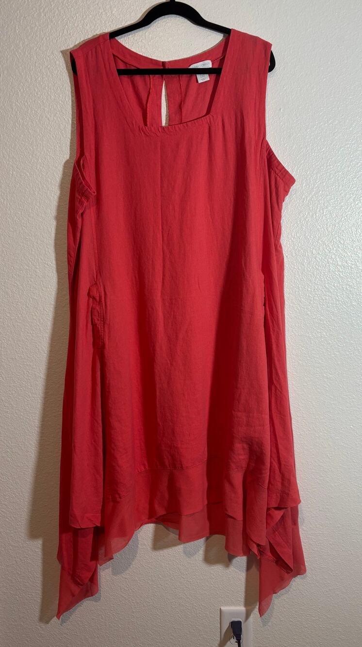 Cynthia Rowley Plus Size 3X Linen Blend Shark Bite Square neck Pocket Midi Dress